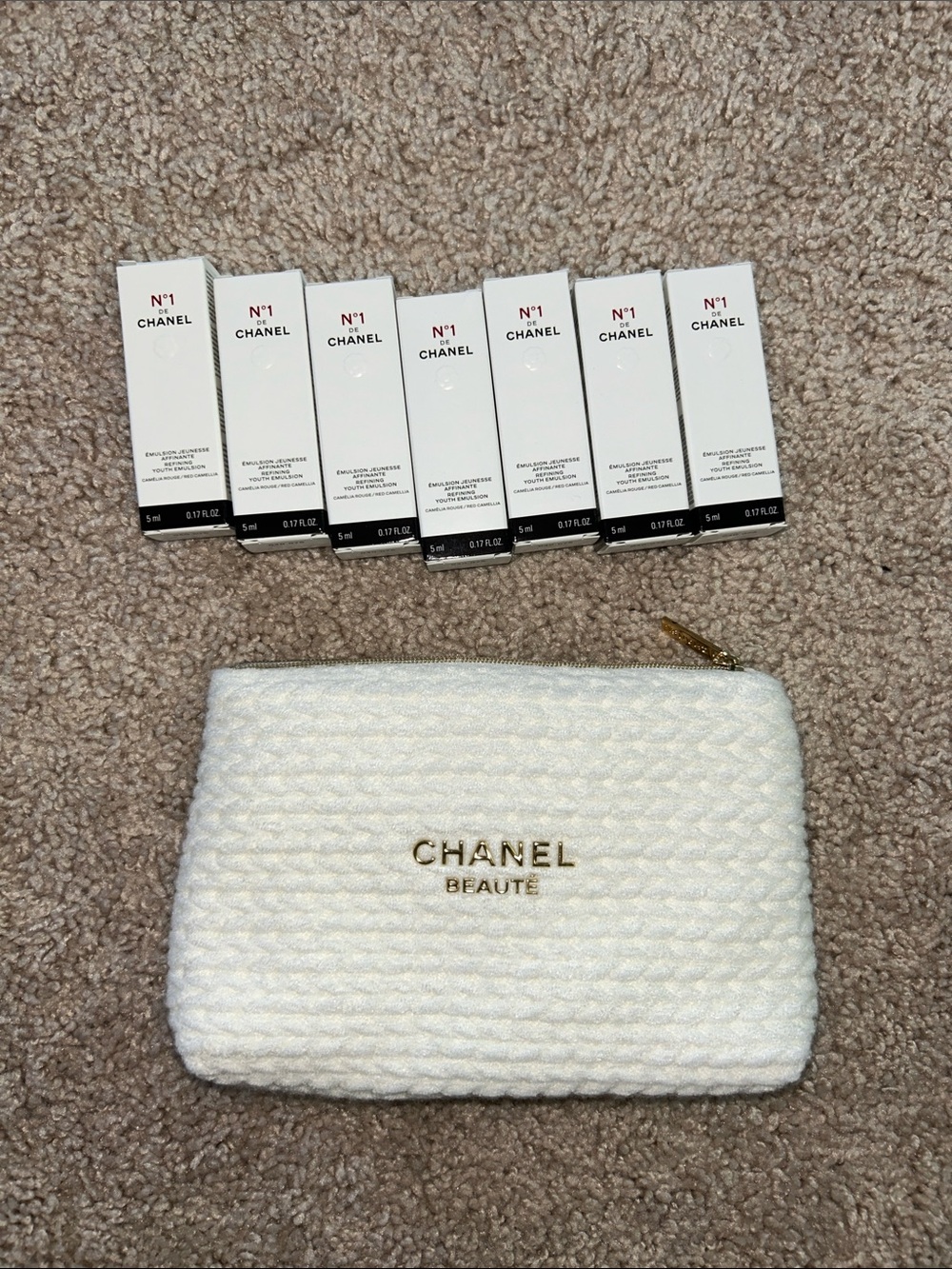 Chanel red camellia emulsion & makeup bag